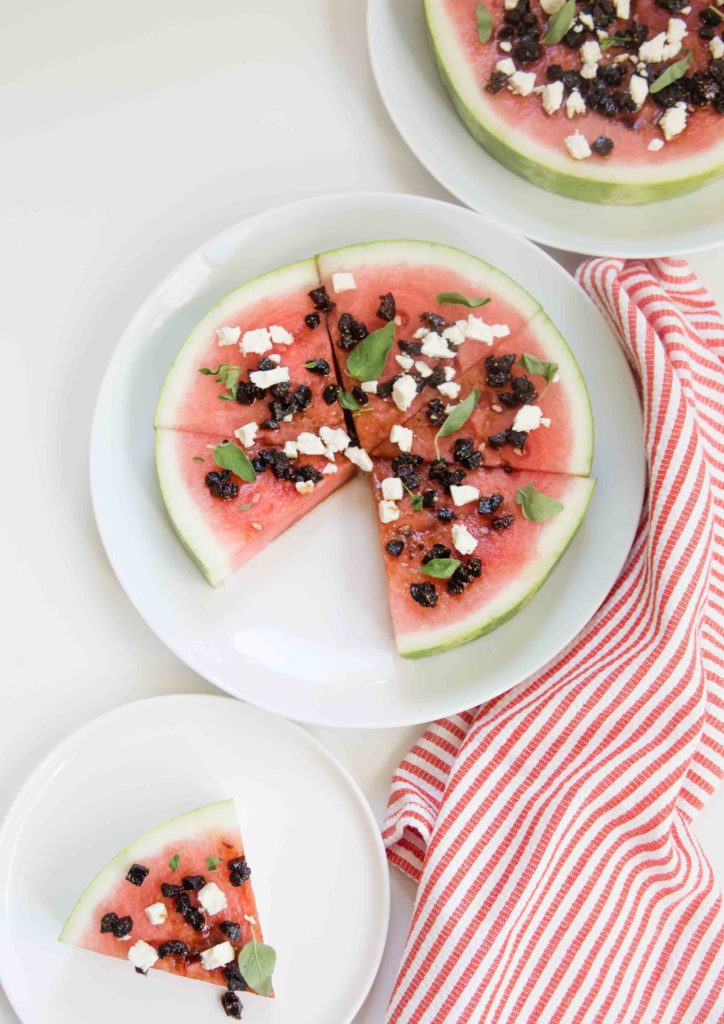 Rethink fruit salad with sliced watermelon salad and balsamic. Go wild with fig balsamic glaze, drizzling it on top with feta.
