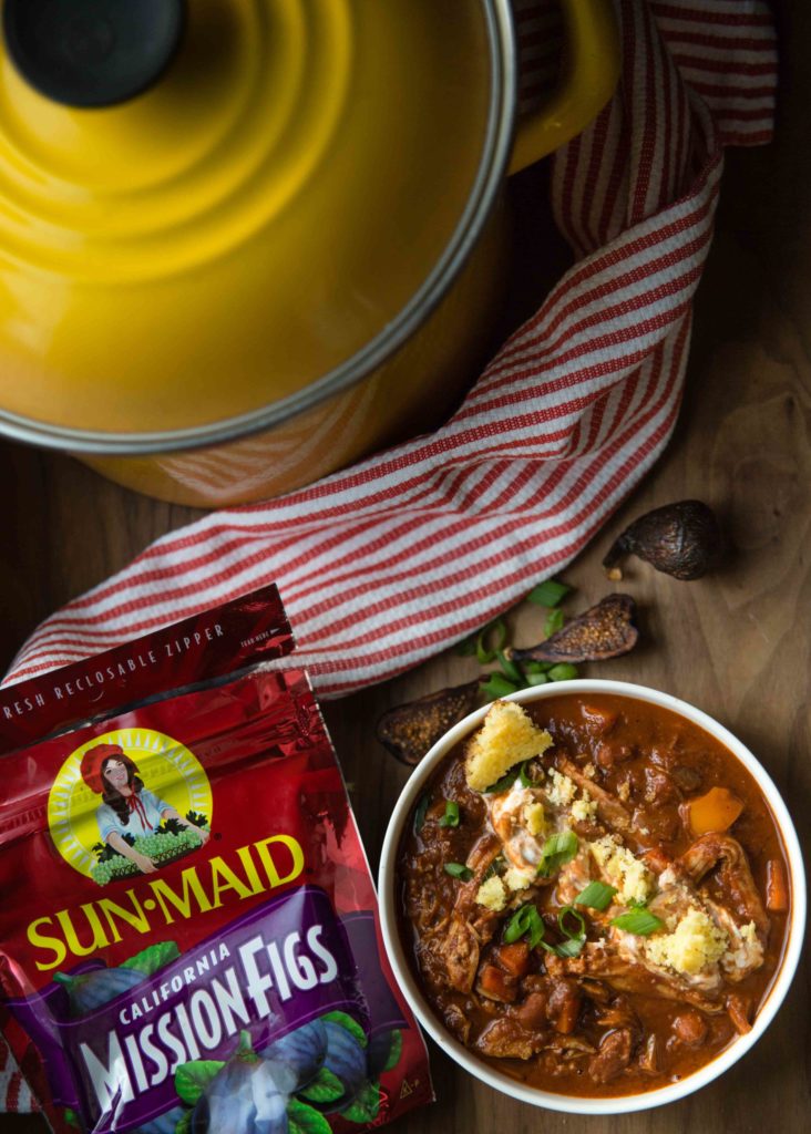 Figgy chili made with leftover turkey is the kind of thing you'll want to eat with fresh cornbread or tortilla chips crumbled in. 
