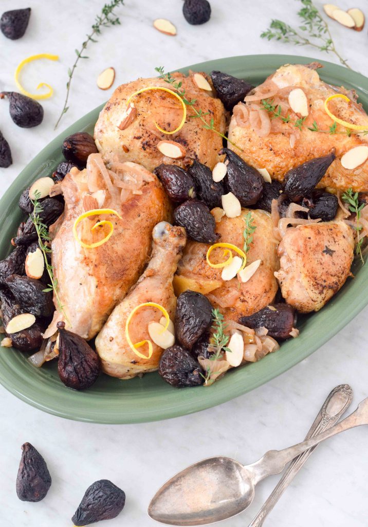 Preserved Lemon Chicken with California Figs and Almonds is a perfectly delicious main dish for Passover.