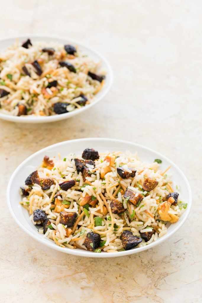 Rice and Pasta Pilaf with Figs and Walnuts is one of our favorite side dish fig recipes with walnuts.