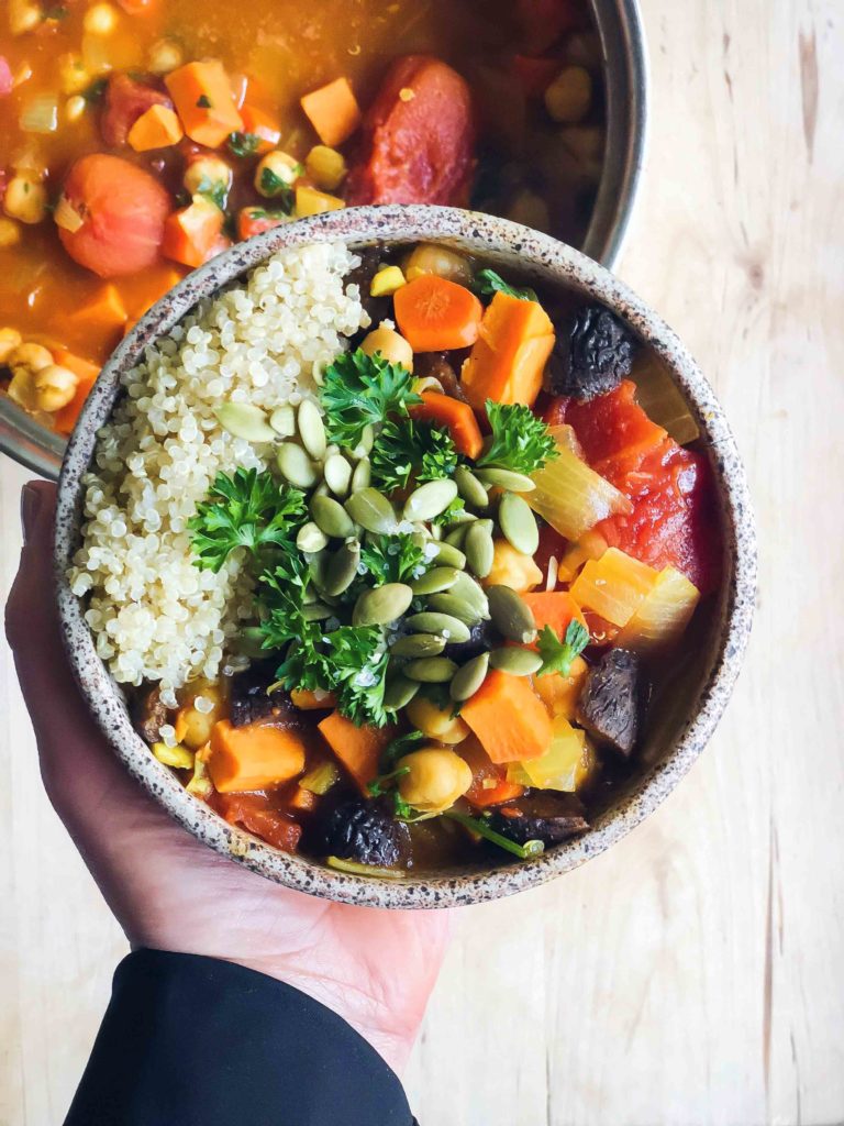 During the winter, we turn to comfort food like this vegetarian tagine recipe. You can make this vegetarian tagine all year long, served over quinoa.