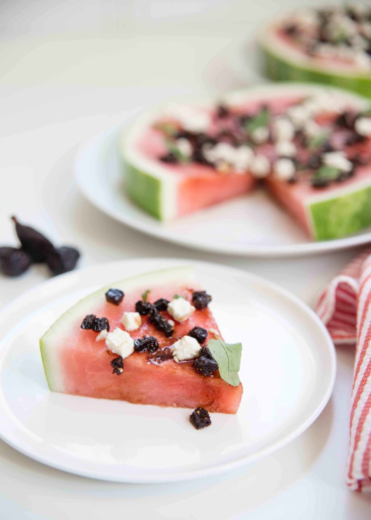 Get ready for your next favorite summer appetizer: watermelon pizza with balsamic fig glaze.