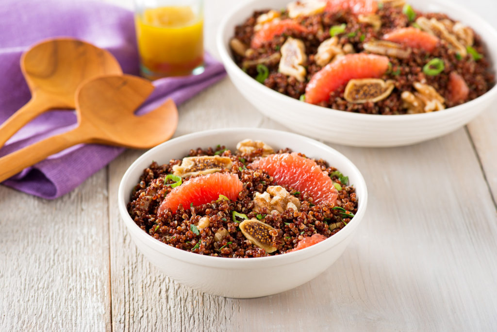 Next time you need a potluck or picnic dish, make Chef Joanne Weir's quinoa salad with dried figs, tossed in red wine vinegar dressing and mixed with oranges, ginger, and mint. 
