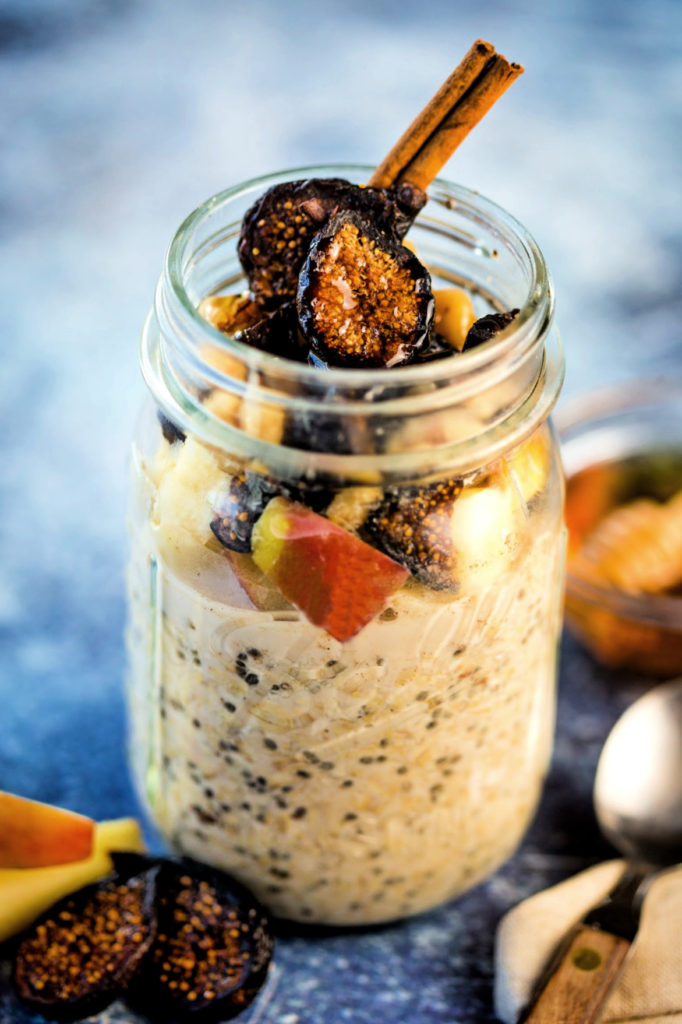 Have you ever made overnight oats with almond milk? Adding in nutrient-rich chia seeds and dried figs adds nutritious benefits to this easy breakfast.