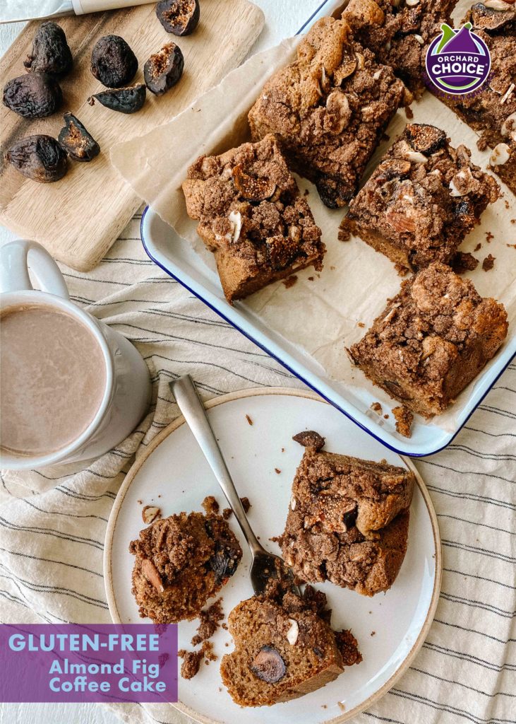 Make gluten free coffee cake with California Dried Figs tumbling in the crumble. Save this recipe with your almond flour cake recipes collection.