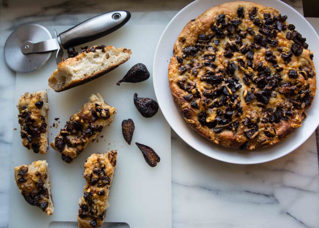 Focaccia recipes bake flatbread to serve in strips as an appetizer or alternative to rolls. Gruyere makes dried fig focaccia perfect for cheese boards. 