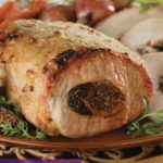 Herbes de provence add depth to pork with roasted vegetables. This fig stuffed roast pork loin recipe shows you how to cook stuffed pork loin.