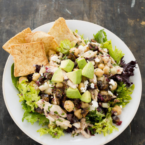 Switch up your chicken salad and go Greek! Greek-Style Chicken, Fig & Chickpea Salad is great served on greens or in a sandwich.