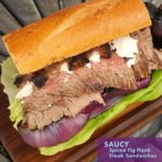 Flank steak sandwiches are great for using a less expensive cut of meat. Grill and top flank steak sandwiches with spiced fig BBQ sauce.