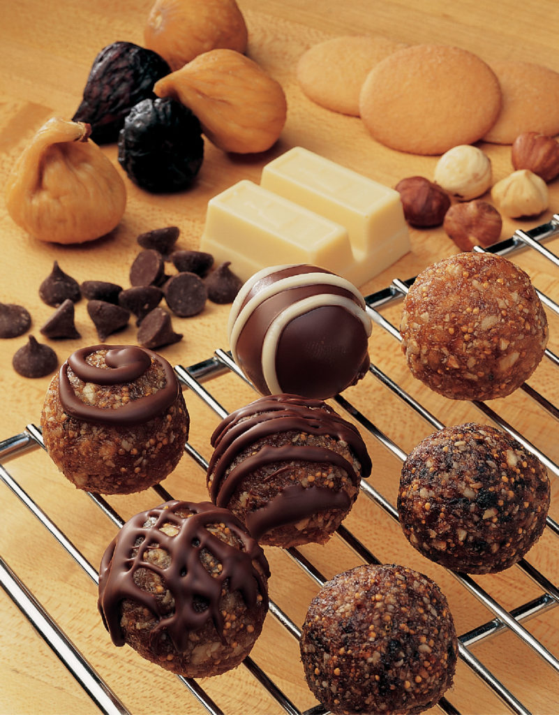 Make candy from scratch starting with chocolate bon bons. Tuck a few of these fig chocolate balls into a tin or cello bag for a sweet gift.