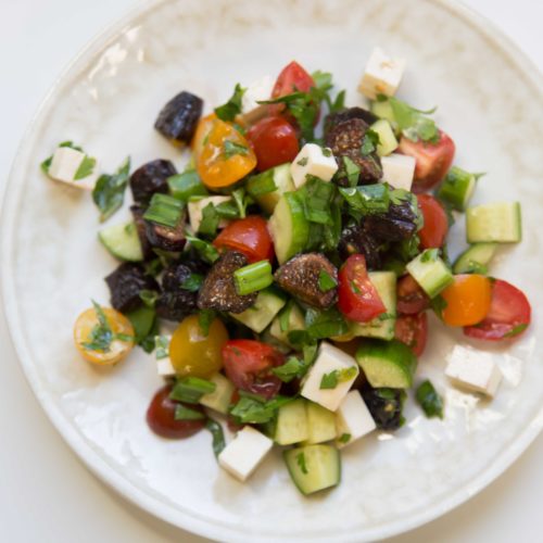 chopped israeli salad with figs