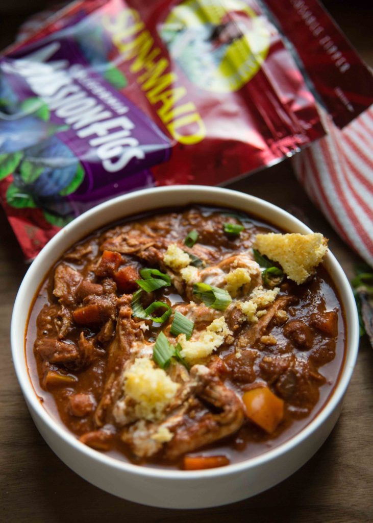 The best chili recipe to make with leftover Thanksgiving turkey is this Texas chili recipe. Thickened with dried figs, you can also use ground meat too.