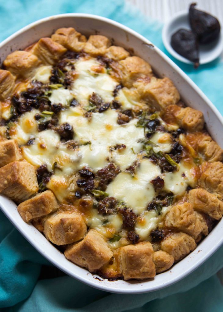 Sausage Egg Fig Breakfast Casserole with Biscuits