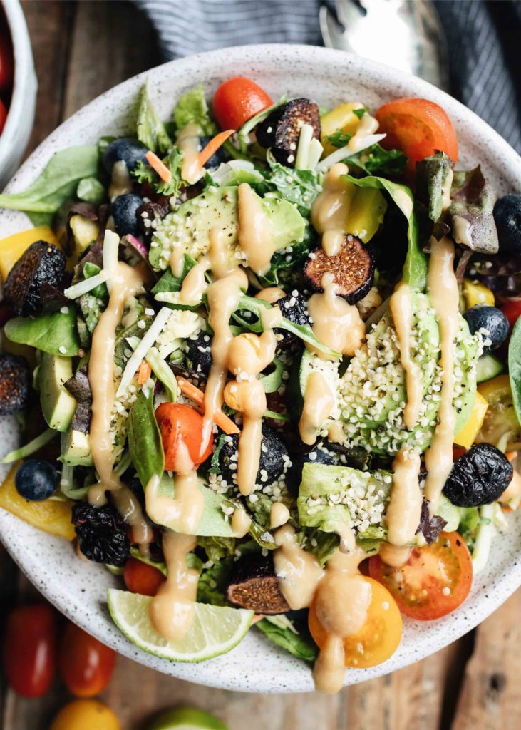 Eat the rainbow with our vegetarian chopped dried fig salad recipe full of vibrant ingredients and tossed in fig tahini dressing. 