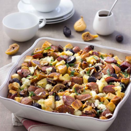 Bring a savory strata to your next brunch buffet. This Sausage Strata with California Figs and Sage is a great comforting addition to the menu.
