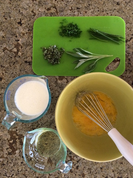beat eggs with herbs