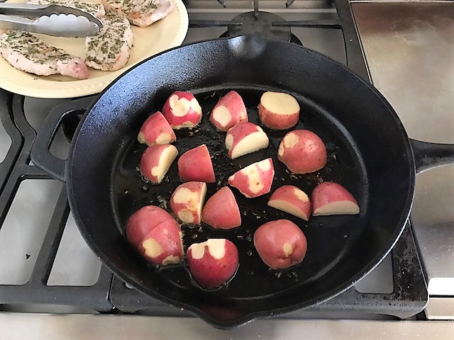 brown chops then potatoes
