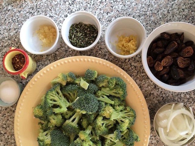 ingredients for fig broccoli bowl