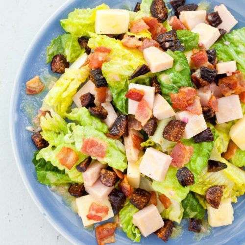 chopped salad with figs bacon and smoked turkey
