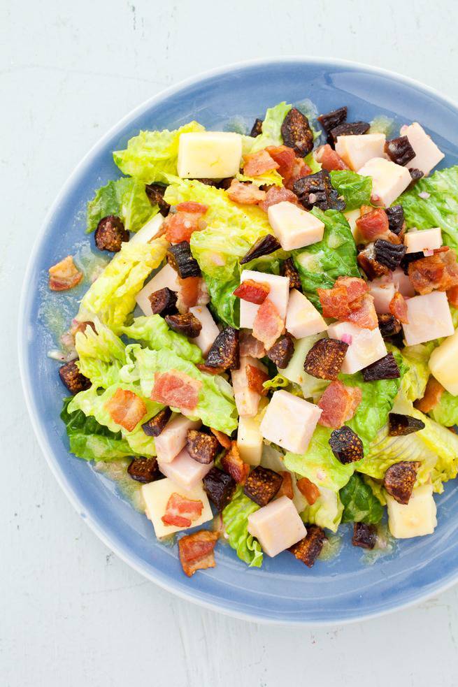 chopped salad with figs bacon and smoked turkey