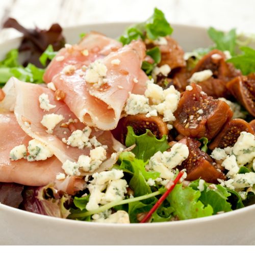 Mesclun Salad with Blue Cheese Dried Figs and Prosciutto