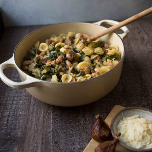 One Pot Pasta with Kale Figs and Sausage