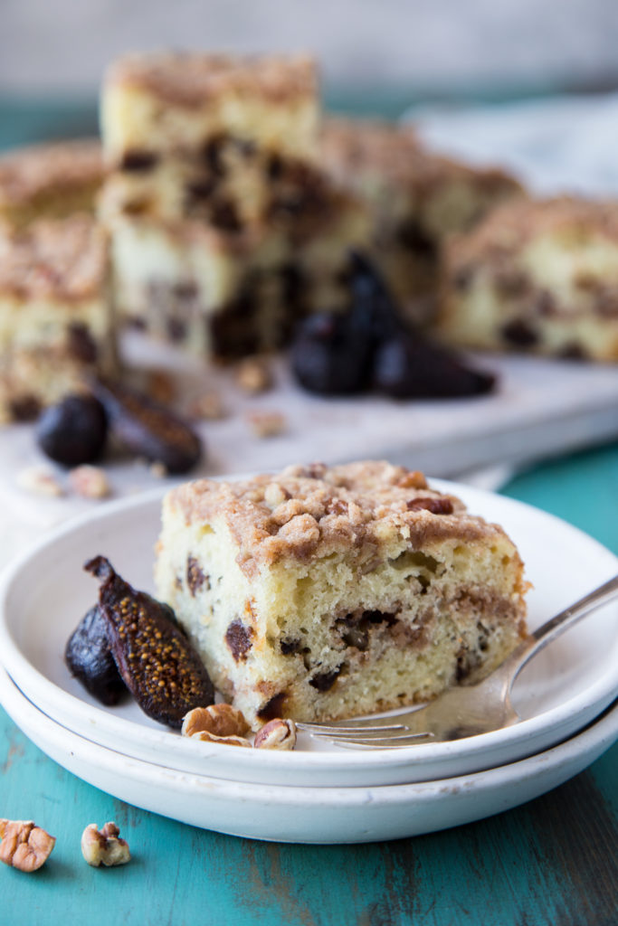 This pecan fig streusel coffee cake recipe has everything you'd want in a brunch dessert. The cake is moist and buttery with sweet figs and streusel crumbs.
