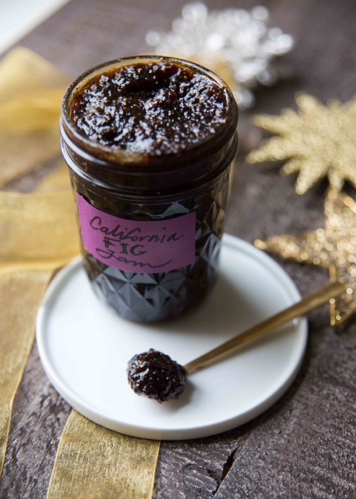 fig jam from dried figs in a glass jar