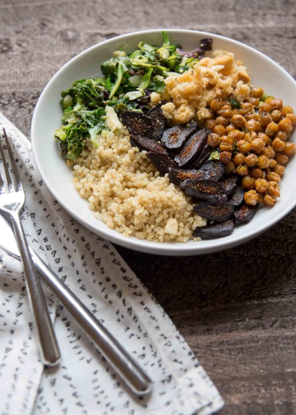 Warm Asiago Kale Dried Fig Salad Quinoa Bowls