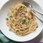 Creamy pasta sauce with bacon comes together in minutes with one simple ingredient: bacon fig jam. You'll love this pasta with peas and bacon.