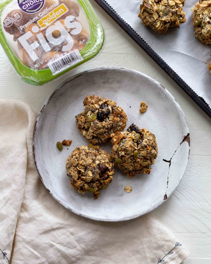 Packed full of good-for-you ingredients like dried figs, eat a breakfast oatmeal cookie in the morning. Healthy cookies for kids are great for grab and go. 