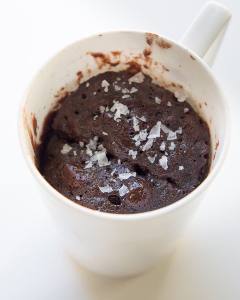 Mug Cake when done cooking with sea salt sprinkled on top