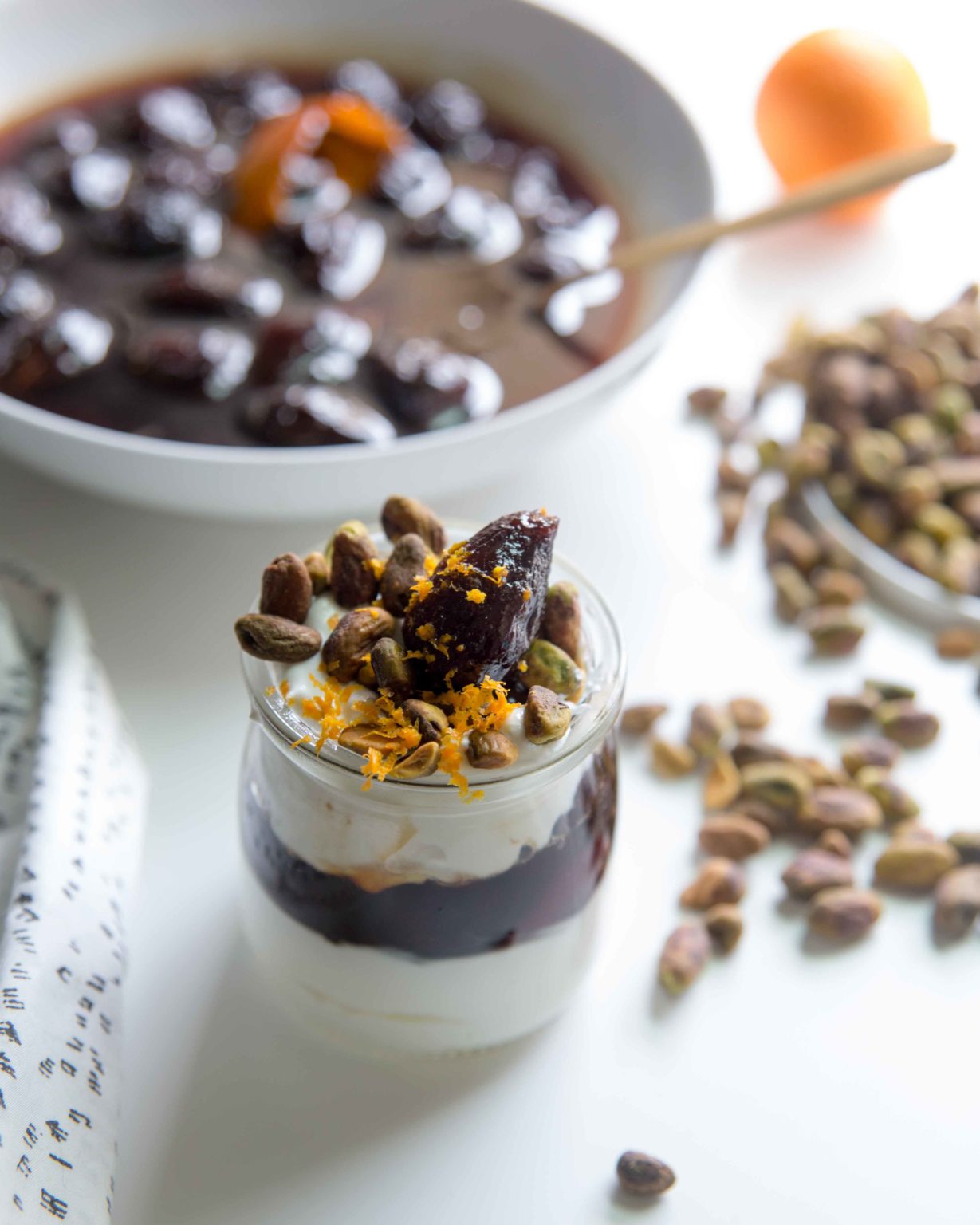 Sweet White Wine Honey Syrup Poached Figs Dessert with Labneh