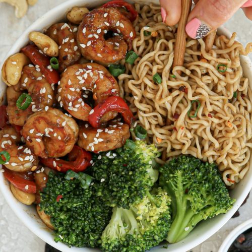 Sweet and Spicy Shrimp Stir Fry with Noodles