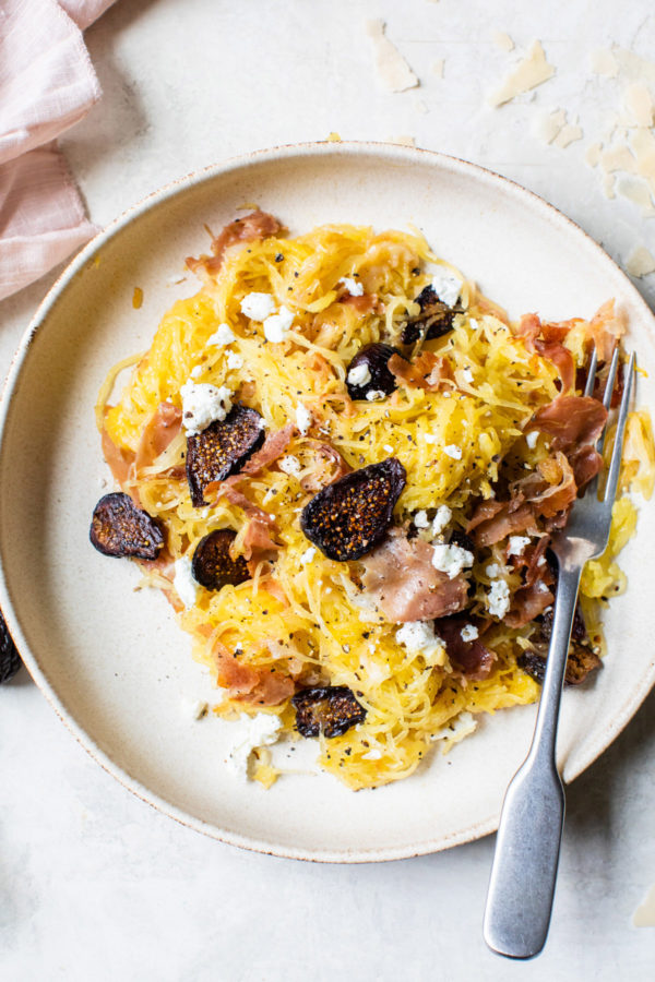 Spaghetti Squash with Figs, Prosciutto and Goat Cheese