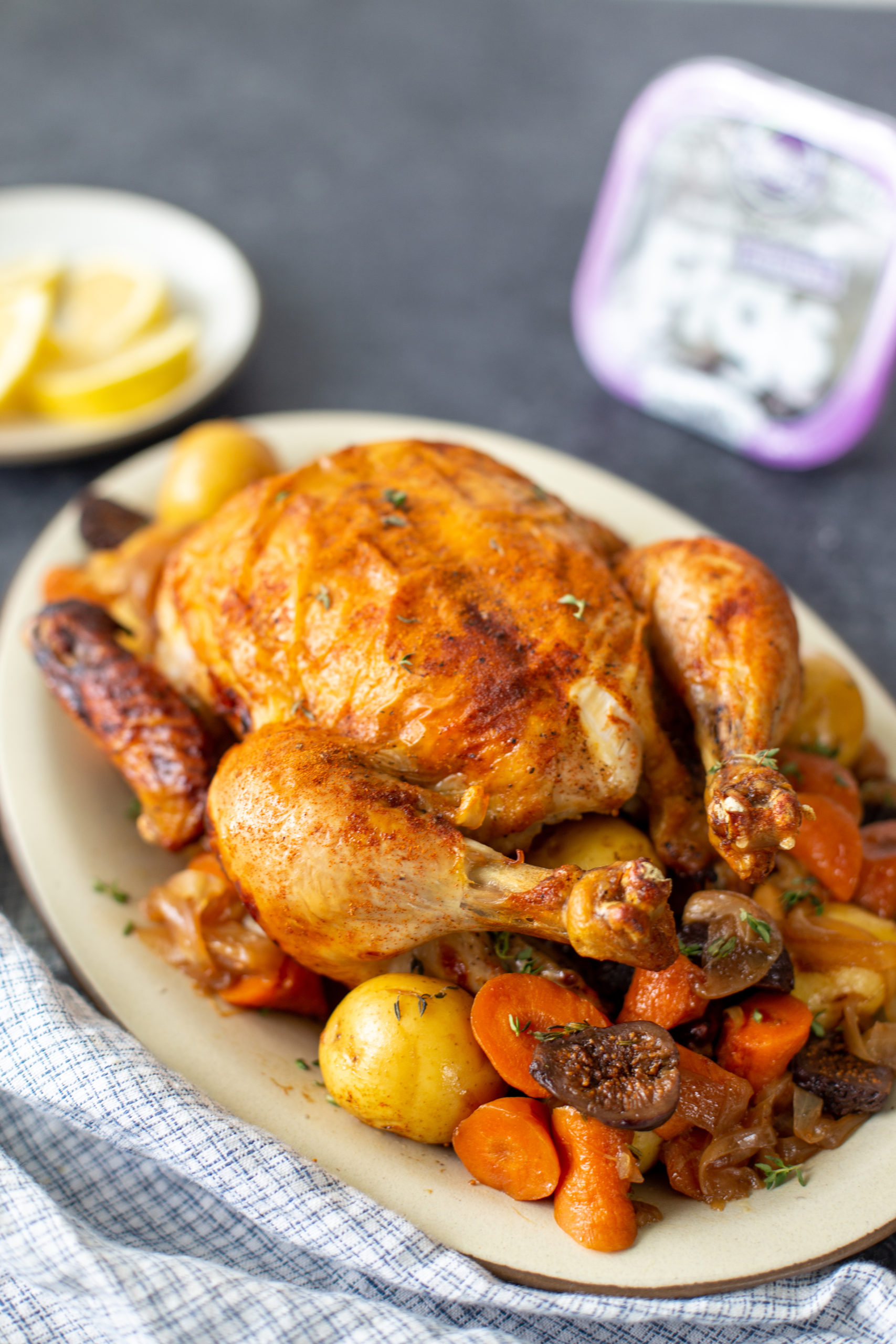 Insta-Pot Whole Chicken with Veggies + Figs