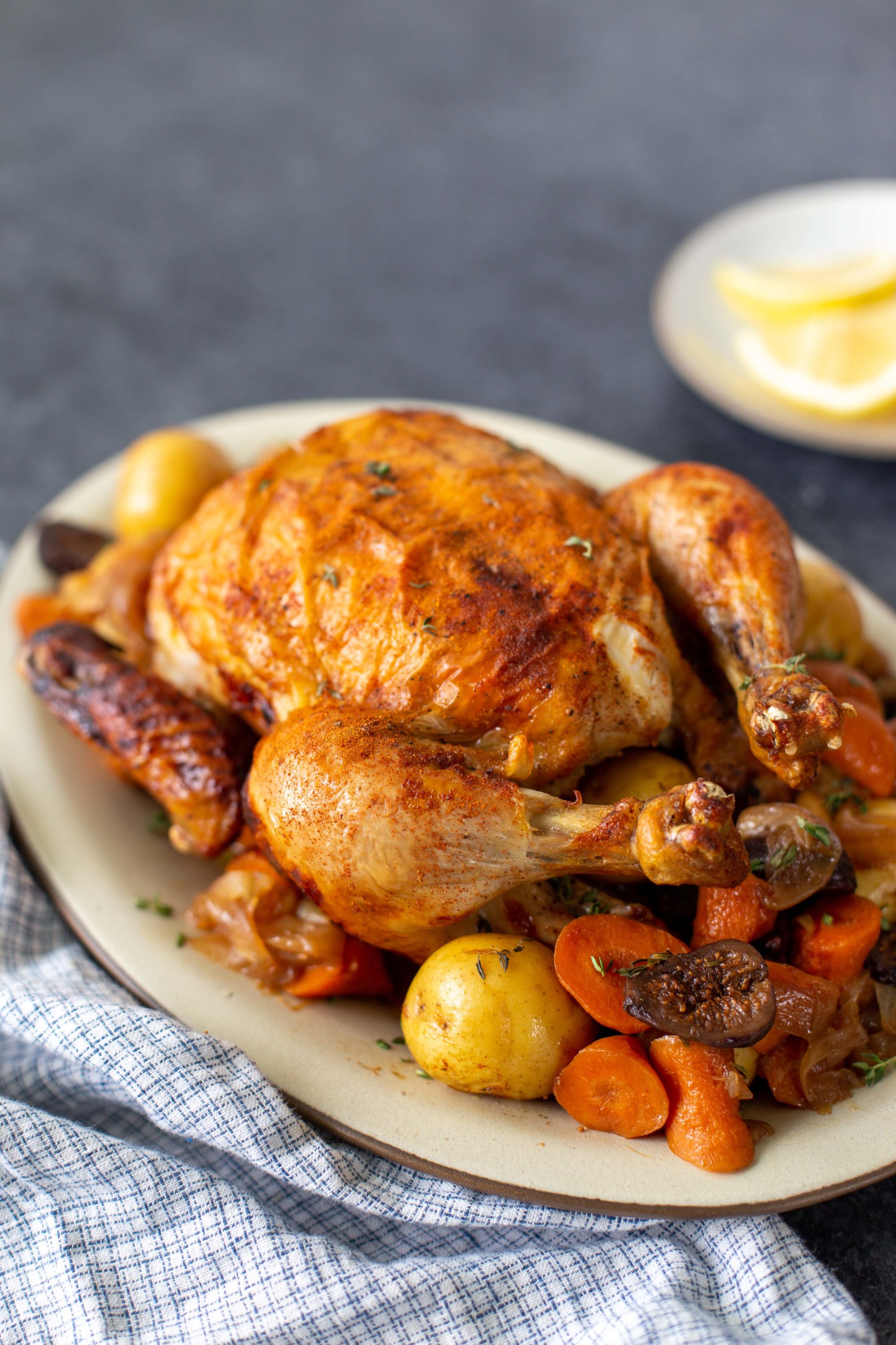 Insta-Pot Whole Chicken with Veggies + Figs
