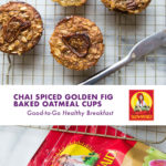 Wire cooling rack of fig baked oatmeal cups with a bag of Sun-Maid Golden Figs