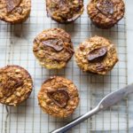 Oatmeal baked in muffin wells topped with figs