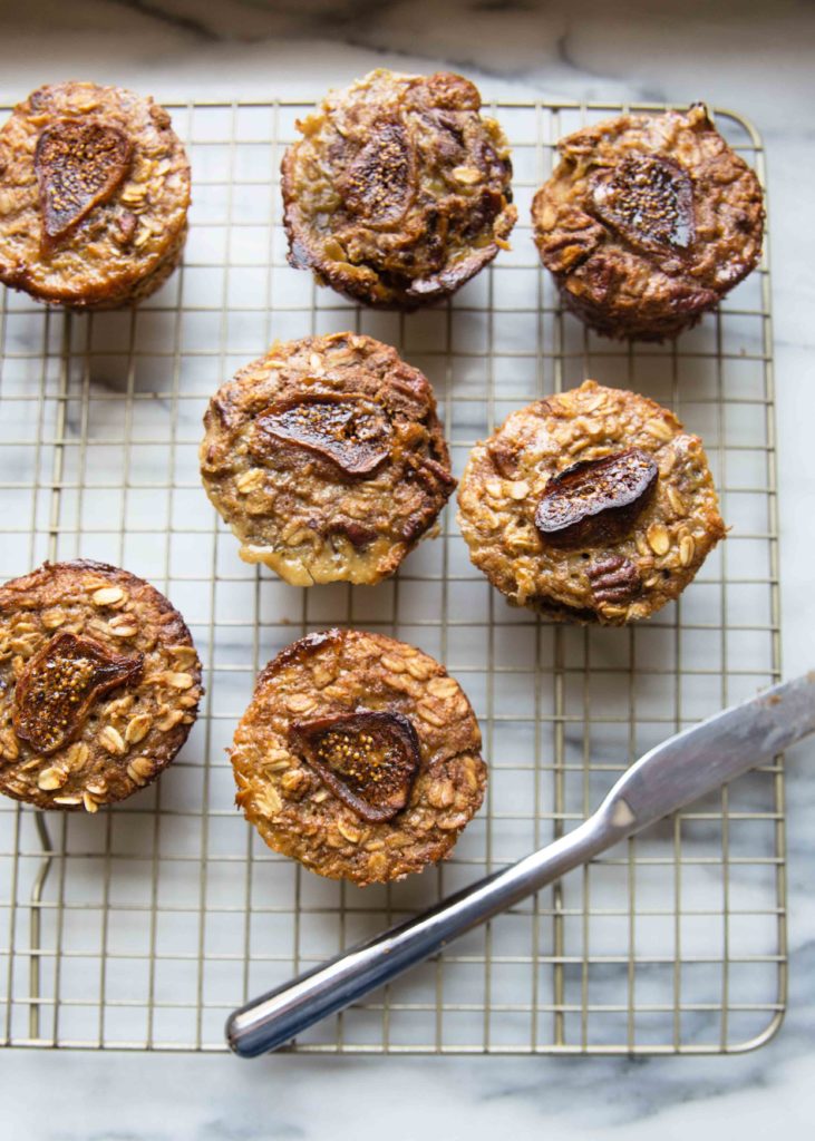 Chai spiced fig baked oatmeal cups on a wire rack
