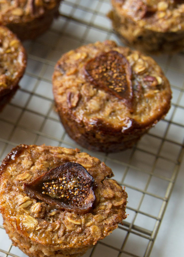 Close-up of baked oatmeal with figs
