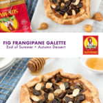 Fig galette with frangipane on wire rack with golden figs
