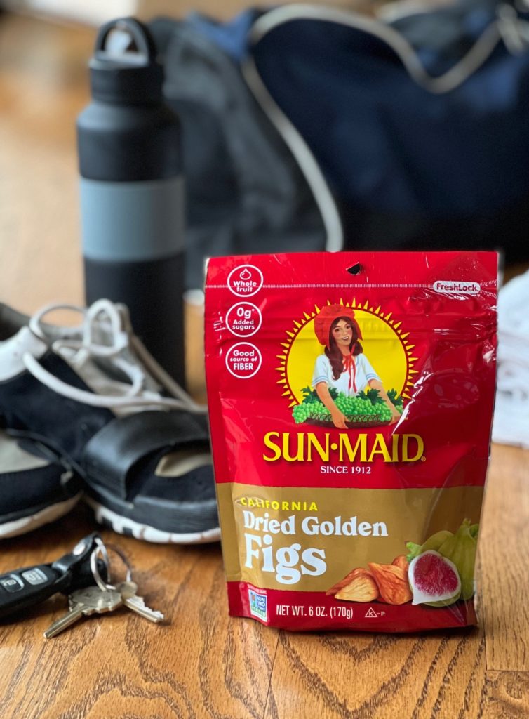 Gym bag with bag of Sun-Maid Golden Figs