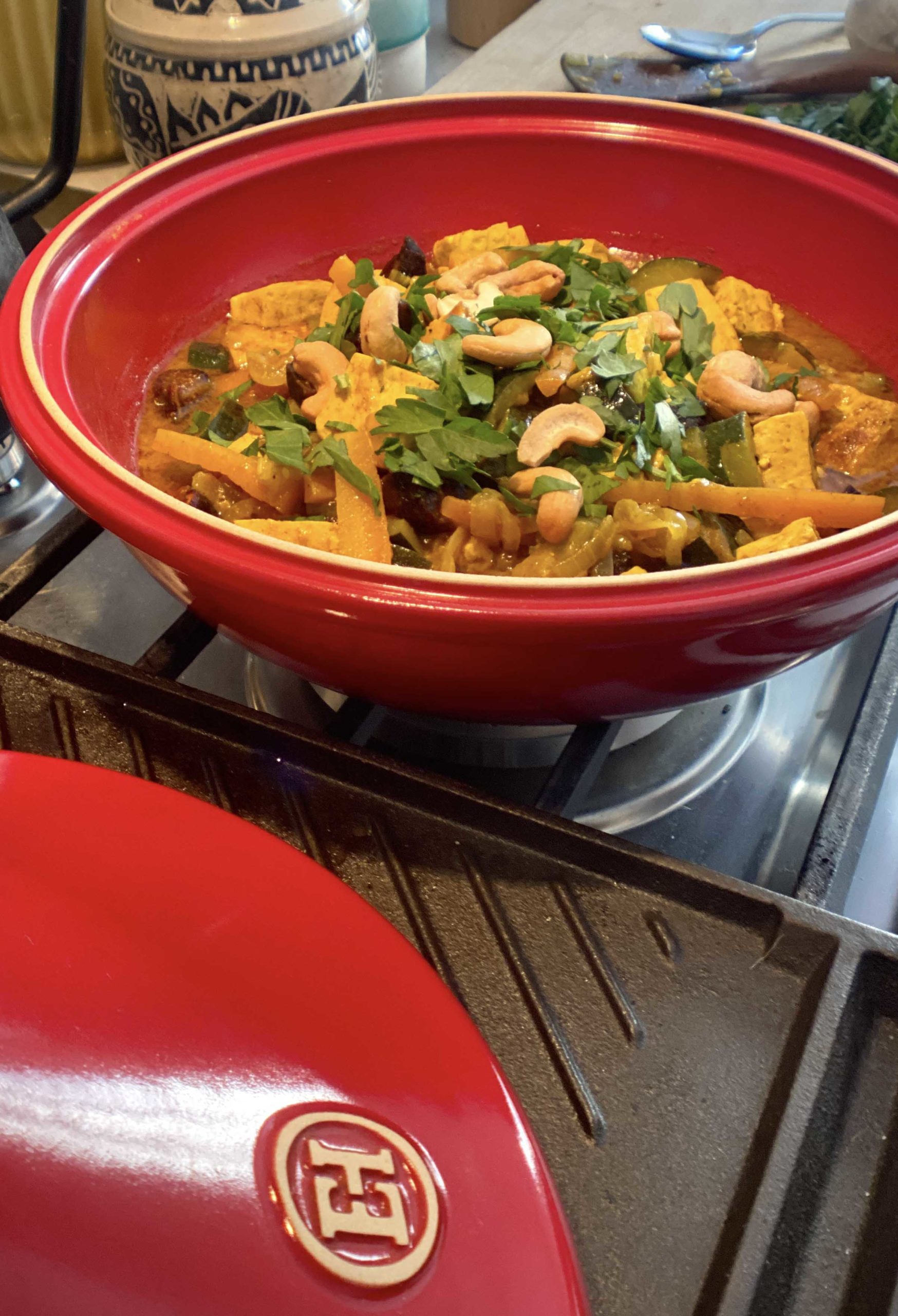 What to cook in a tagine that's meatless: fig tofu tagine