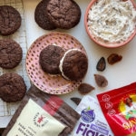 Spread the Figgy Vegan Cream Cheese Frosting on the flat side of one cookie to seal with another cookie to make a brownie sandwich cookie, or spread the frosting on the domed side to top with a sliced fig for a stand-alone cookie.