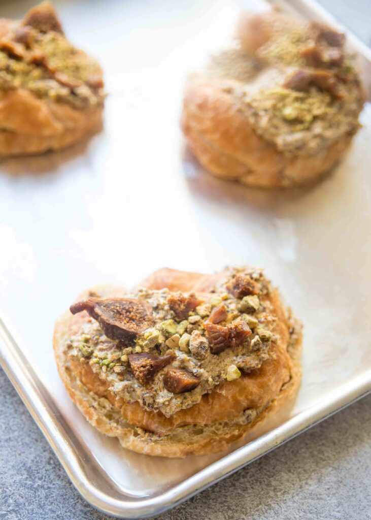 Fig Pistachio Croissants are a special breakfast that brings the bakery home. Learn how. Make fig pistachio filling for croissants easily. 