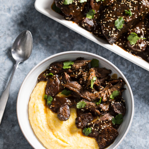 Bring the restaurant home in a tender pomegranate oven braised short rib recipe. Mediterranean spices and figs add nuance to the recipe for braised beef short ribs.