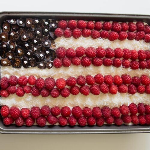 Seeing red, white & blue for 4th of July cake ideas? Our American flag cake is gluten-free with so many textures & fruit-forward flavor.