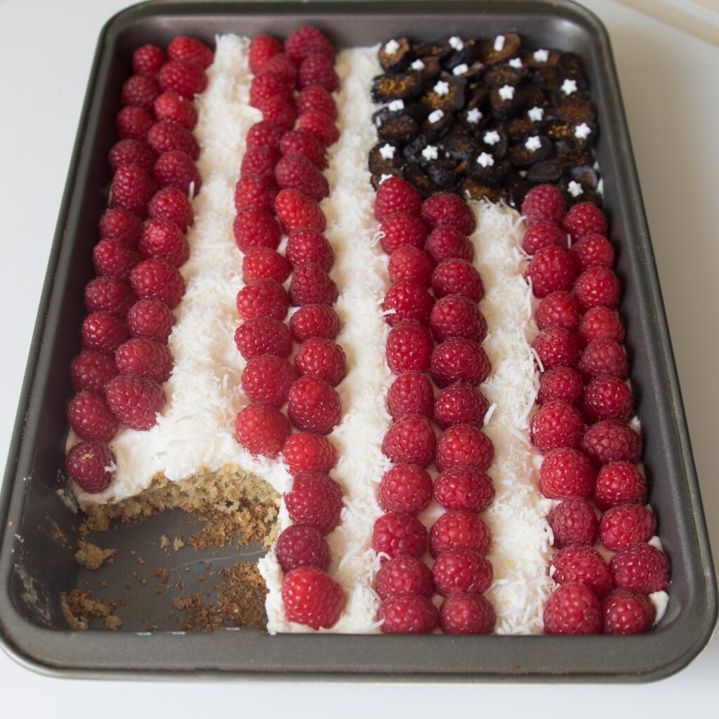 Seeing red, white & blue for 4th of July cake ideas? Our American flag cake is gluten-free with so many textures & fruit-forward flavor.