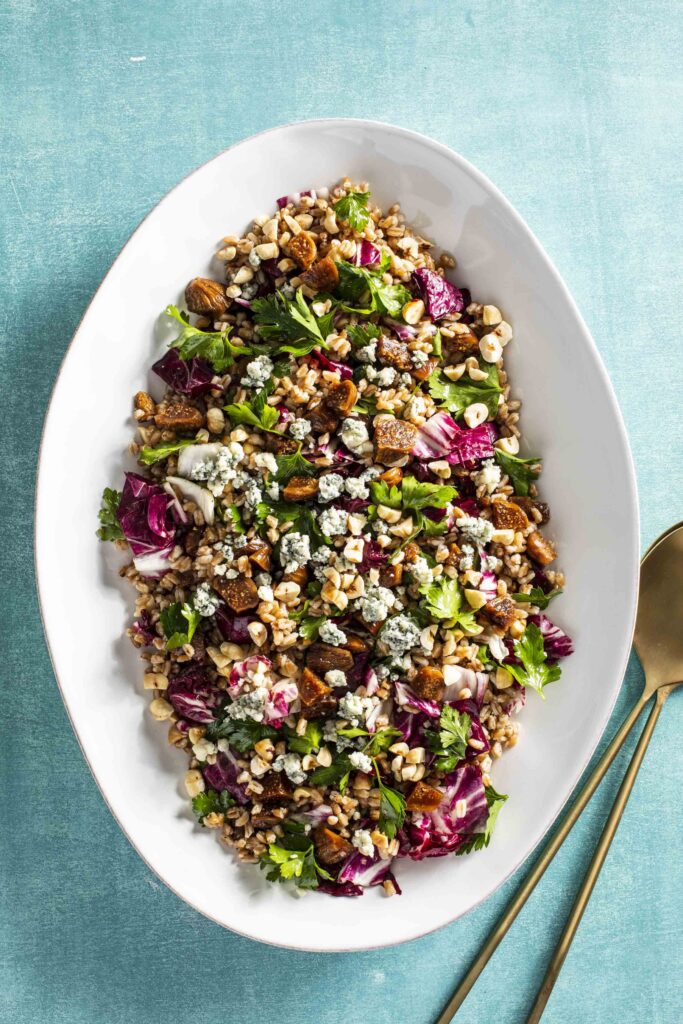 This farro salad recipe with figs makes a healthy side dish or light main. It's nutty and chewy, nutritious, and delicious.